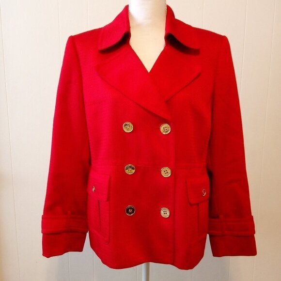 Tahari Red Blazer Women Size 14 Petite Preppy Holiday Career Festive - Picture 1 of 9